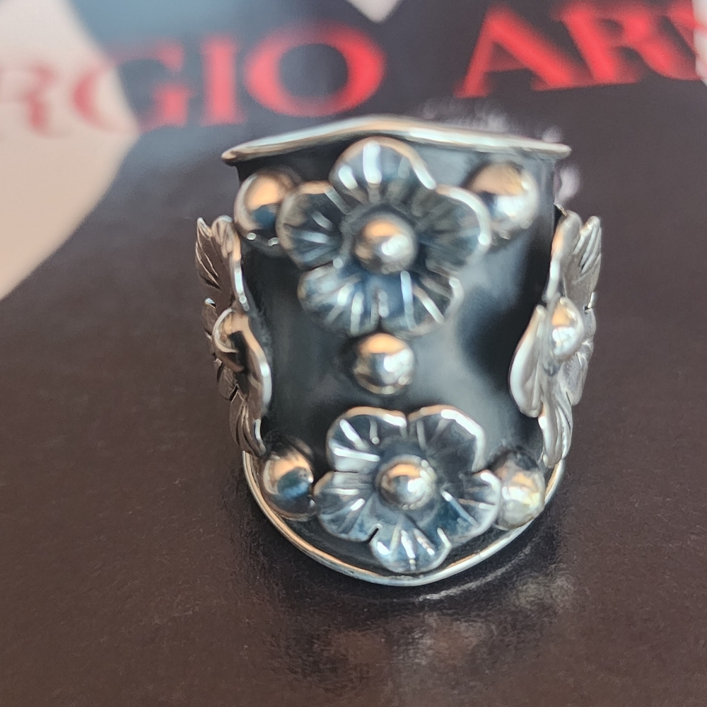 🌼Floral SilverTaxco Made Ring Adjustable Fits Size 6-8 - Picture 3 of 16